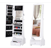 HOMCOM Standing Mirror Jewelry Cabinet (White)