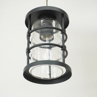 Cylindrical Lantern Styled 1-Light Pendant in Black Frame with Textured Glass Diffuser, 44014-LWU