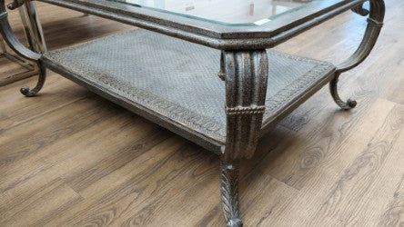 Ornate Metal and Glass-Top Coffee Table