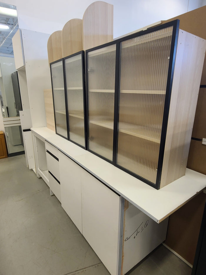 2 Tone Set of White and Light Oak Kitchen Cabinets