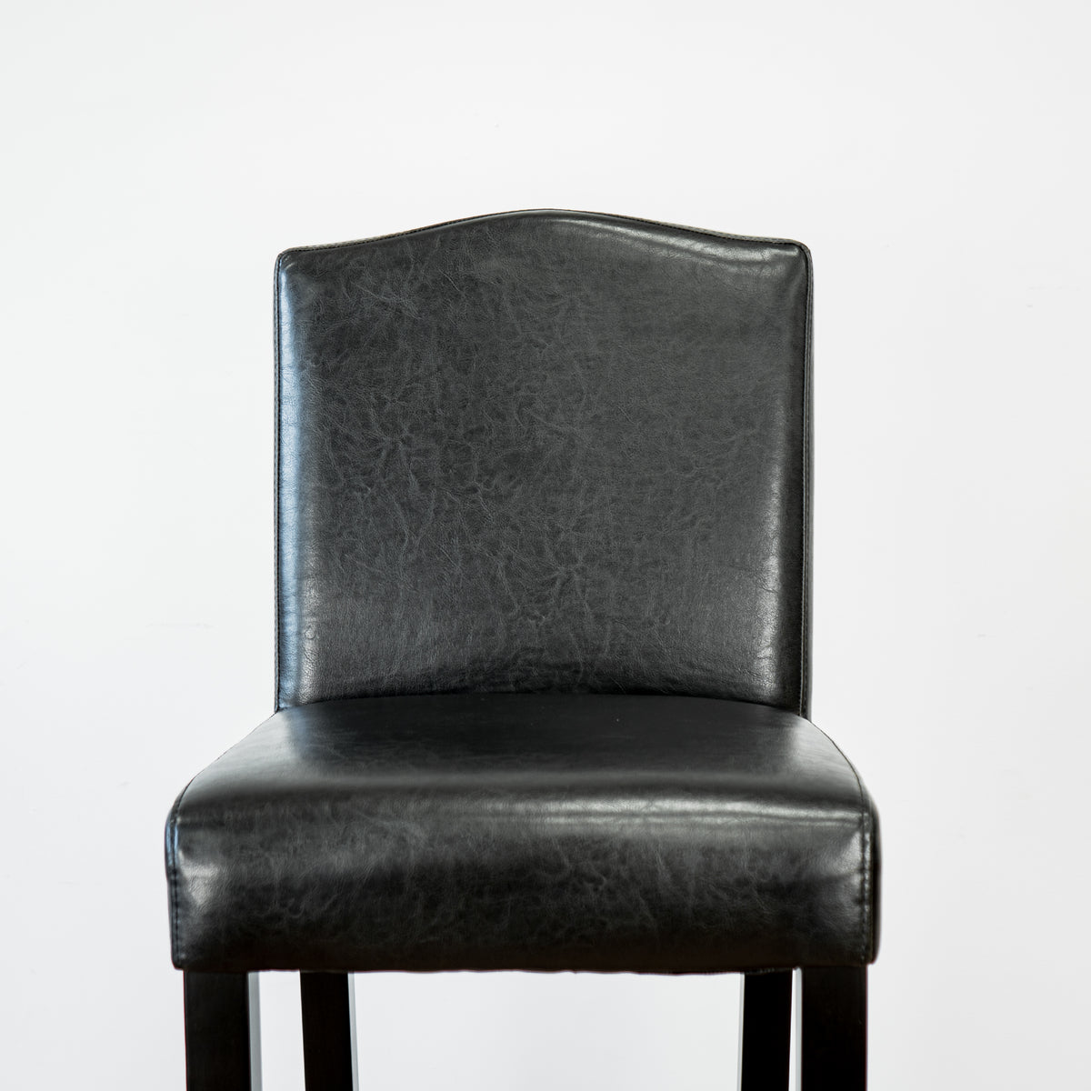 Camel-Back Black Leather Barstool