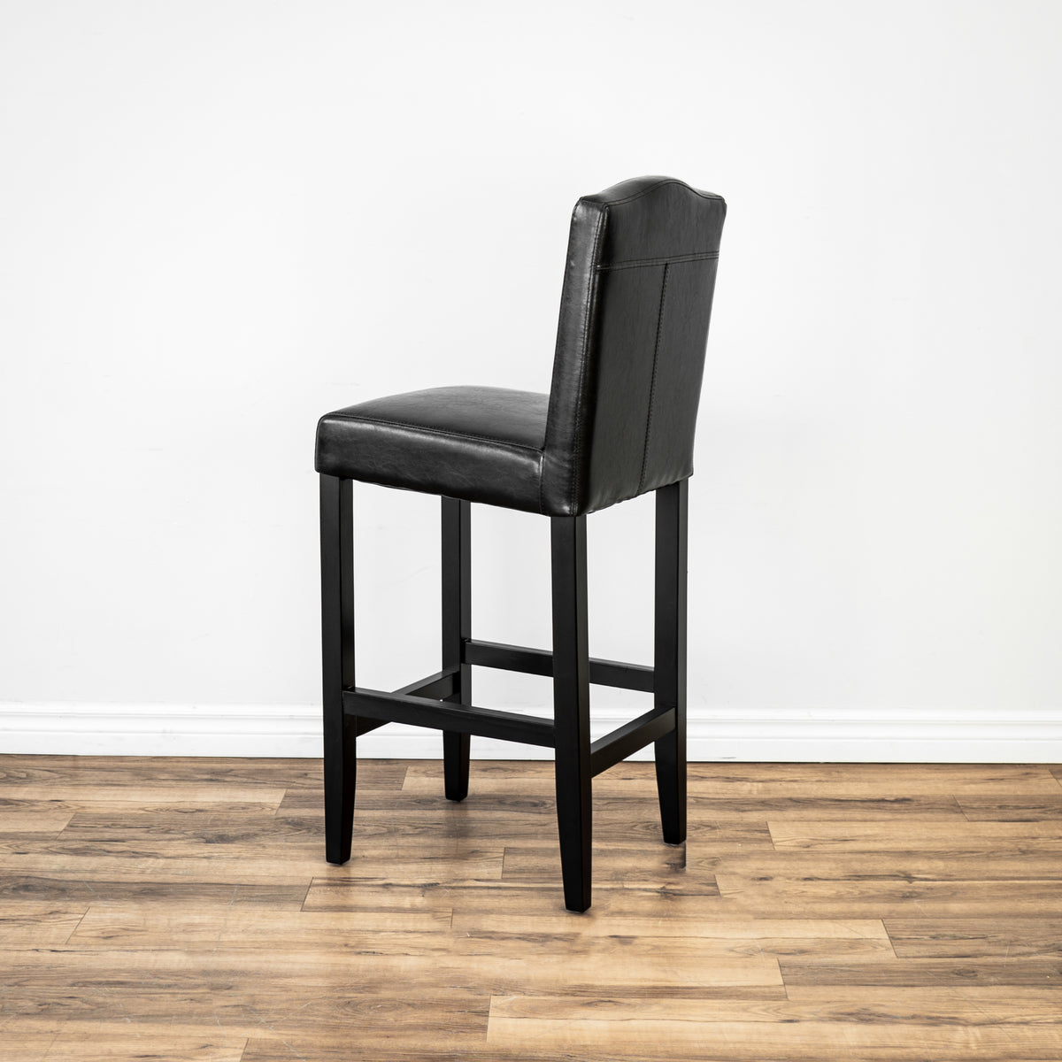 Camel-Back Black Leather Barstool