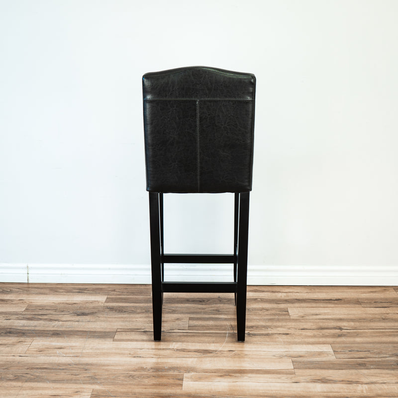 Camel-Back Black Leather Barstool