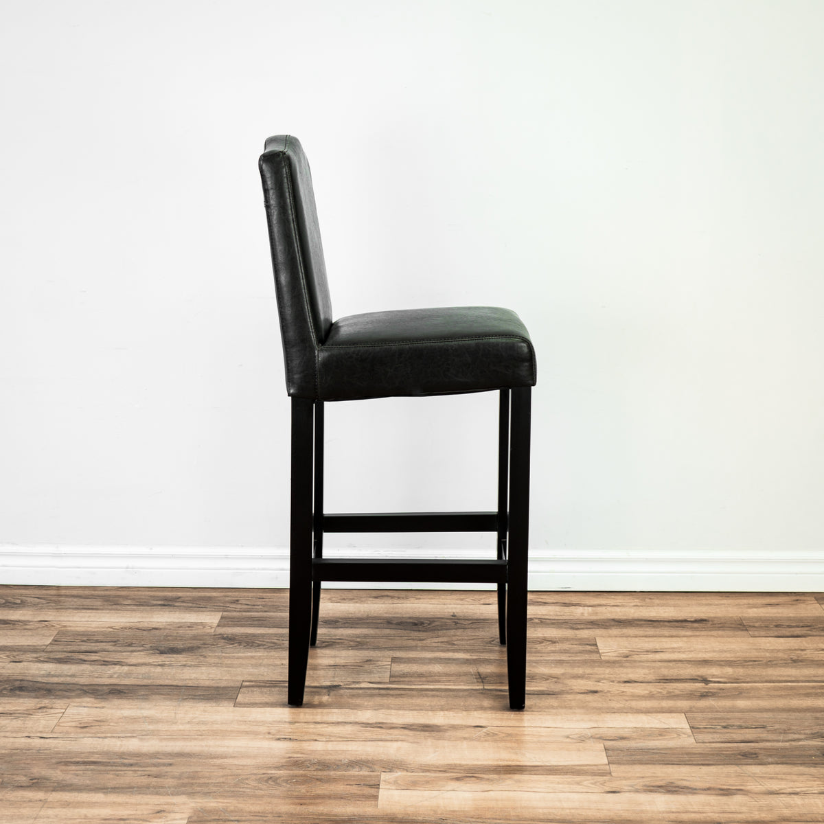 Camel-Back Black Leather Barstool