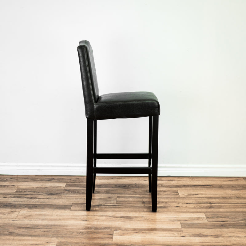 Camel-Back Black Leather Barstool