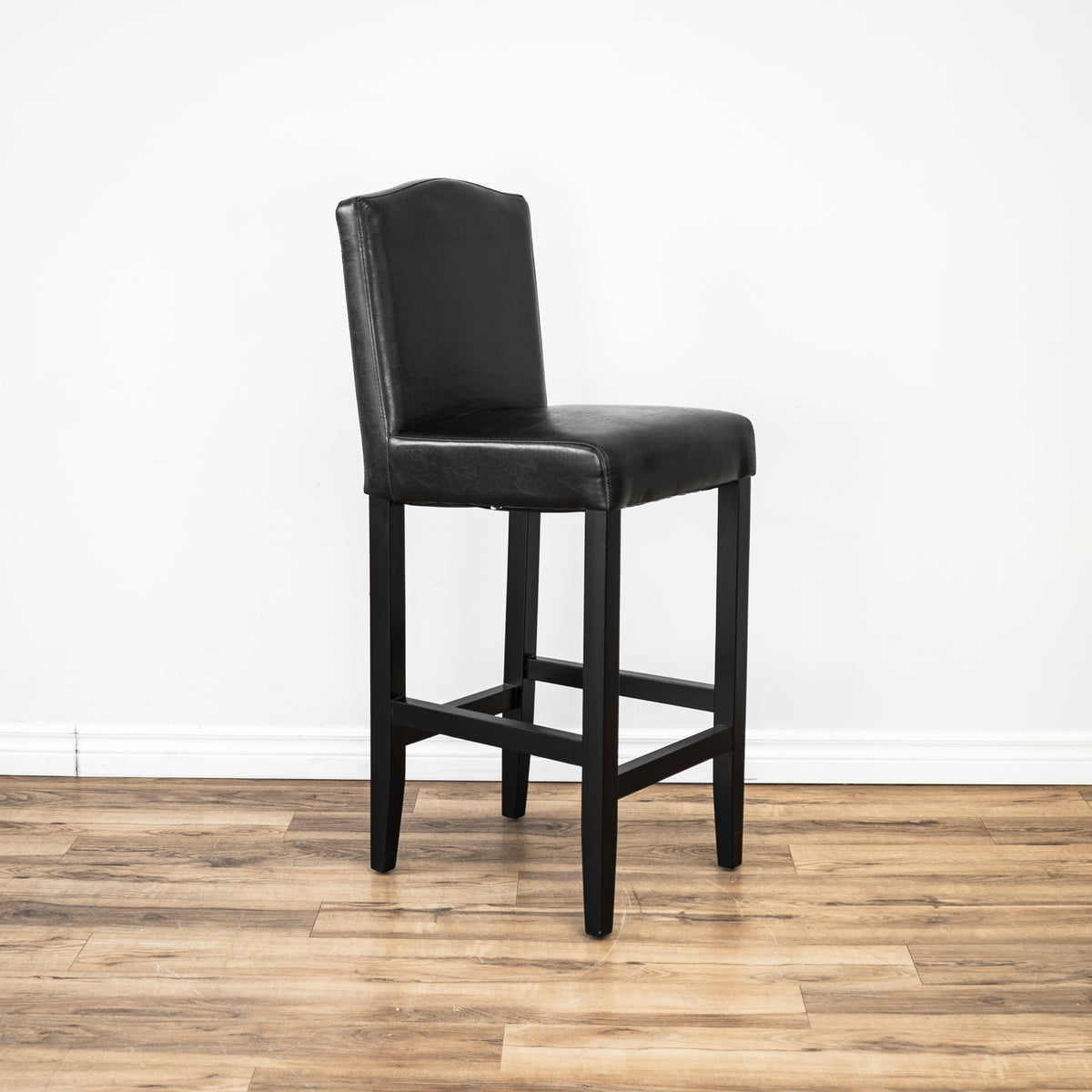 Camel-Back Black Leather Barstool