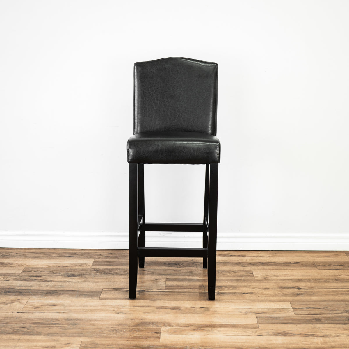 Camel-Back Black Leather Barstool