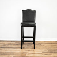 Camel-Back Black Leather Barstool