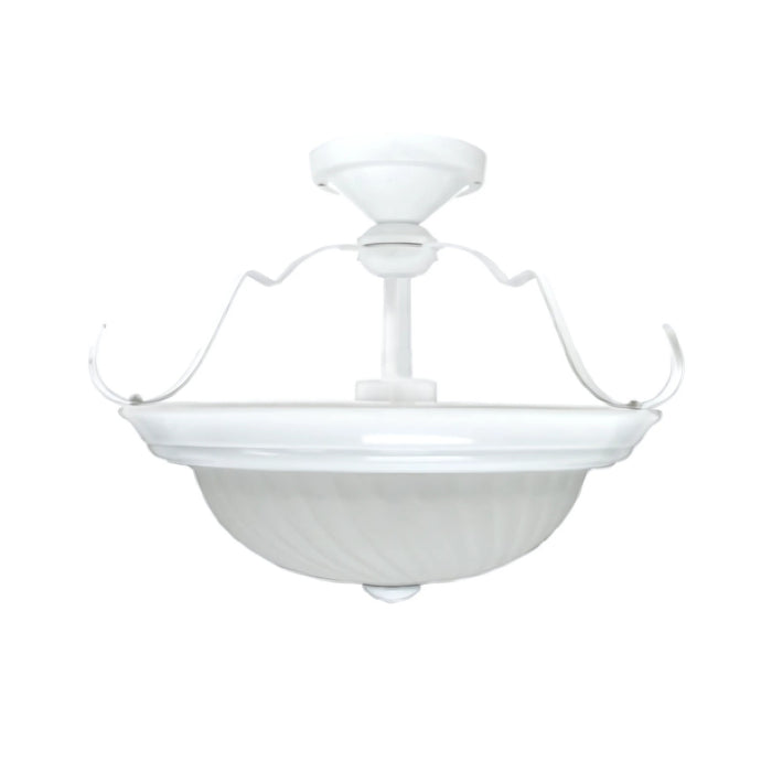 2-Light Semi Flush Mount in White Finish with Frosted Swirl Glass, 15” Dia.