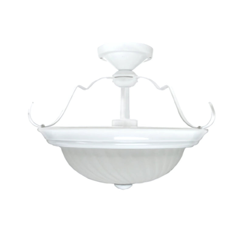 2-Light Semi Flush Mount in White Finish with Frosted Swirl Glass, 15” Dia.