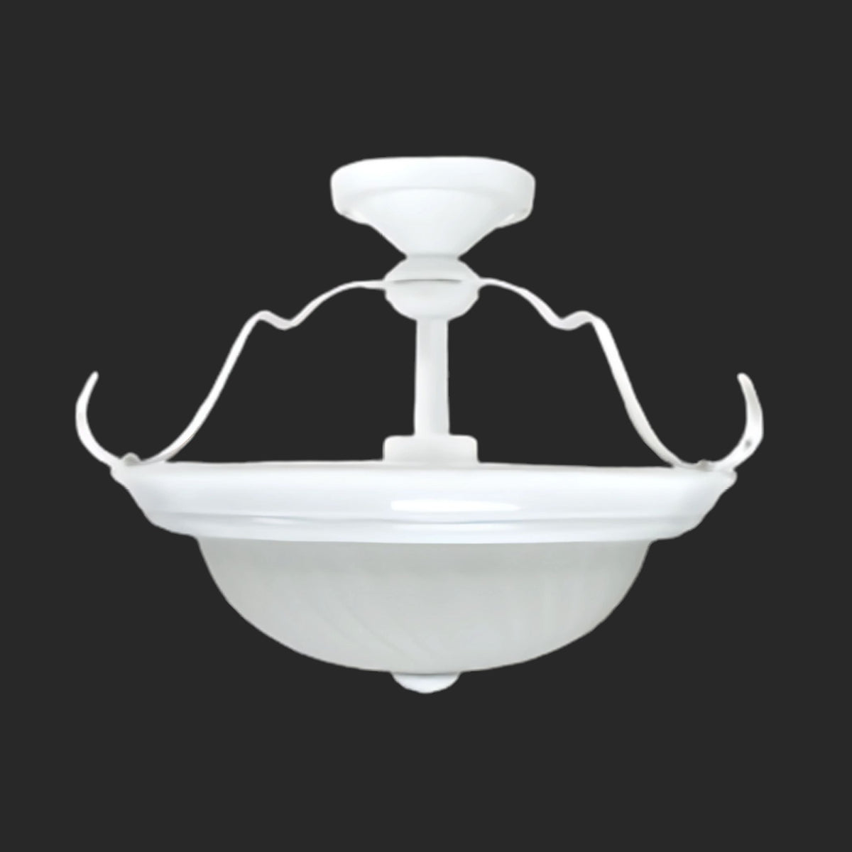 2-Light Semi Flush Mount in White Finish with Frosted Swirl Glass, 15” Dia.