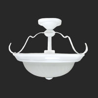 2-Light Semi Flush Mount in White Finish with Frosted Swirl Glass, 15” Dia.