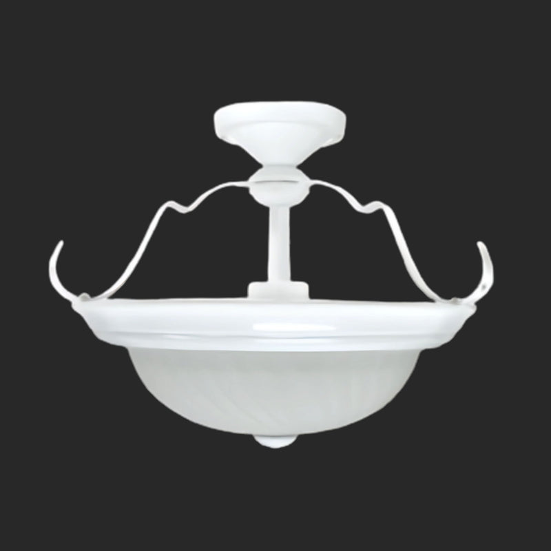2-Light Semi Flush Mount in White Finish with Frosted Swirl Glass, 15” Dia.