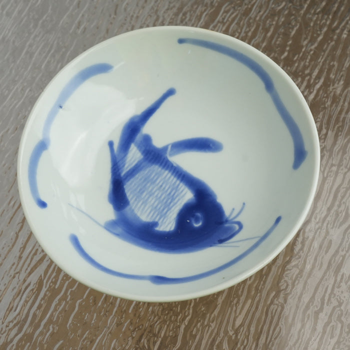 5-inch Vintage Chinese Blue and White Porcelain Koi Fish Bowl