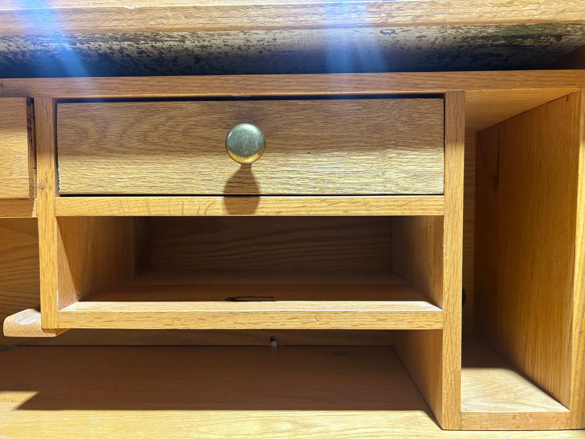 Honey-oak Roll-top Pedestal Desk