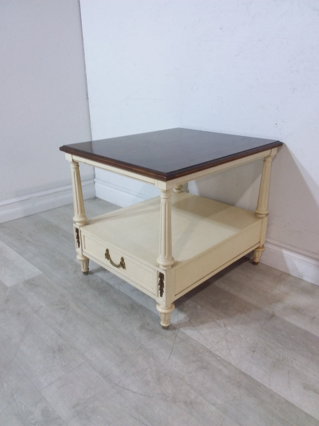 Cream & Wood Bottom Drawer Side Table