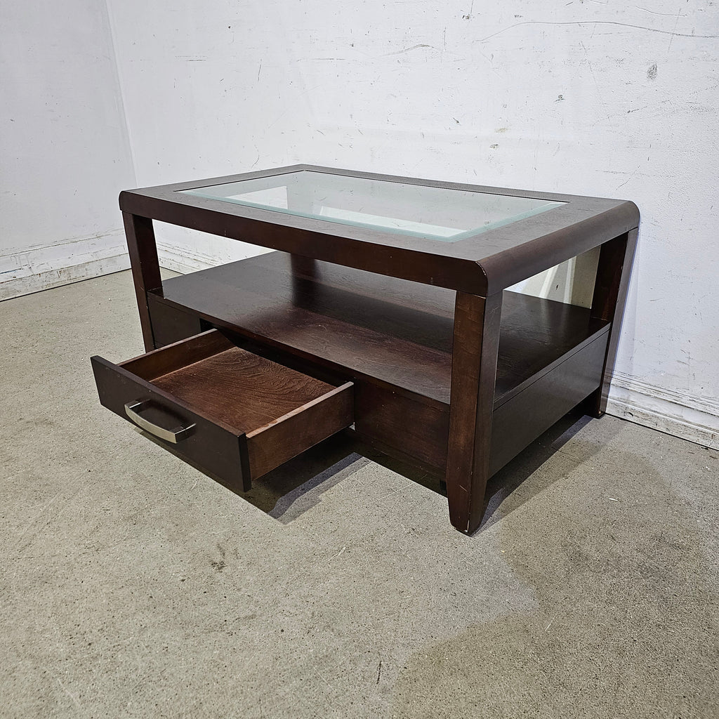Glass Topped Dark Brown TV Stand