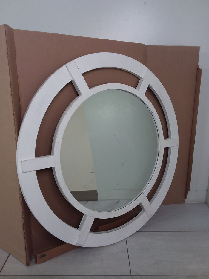 White Wood Round Mirror