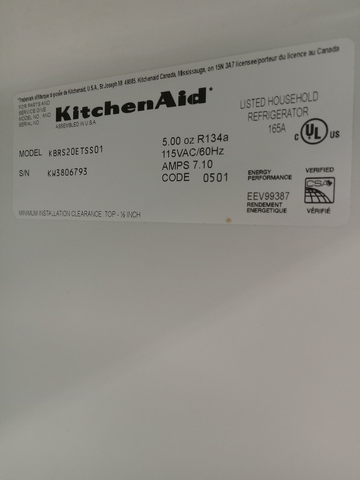 KitchenAid Stainless Steel Refrigerator