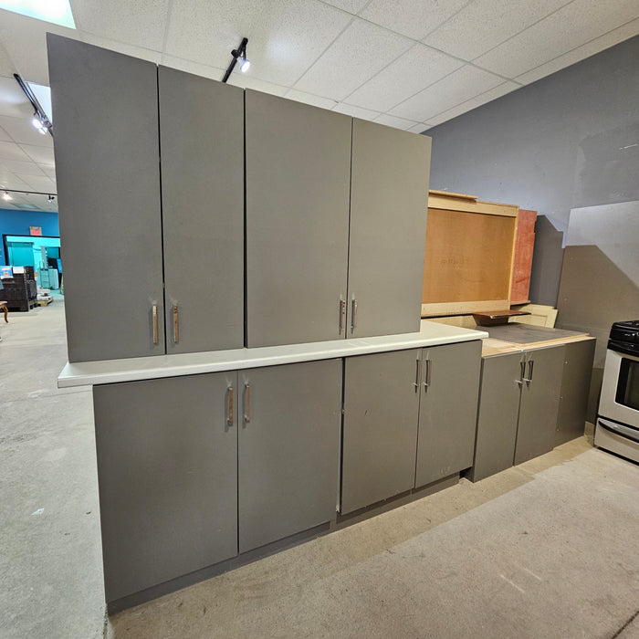 Flat Panel Grey Kitchen Cabinet Set