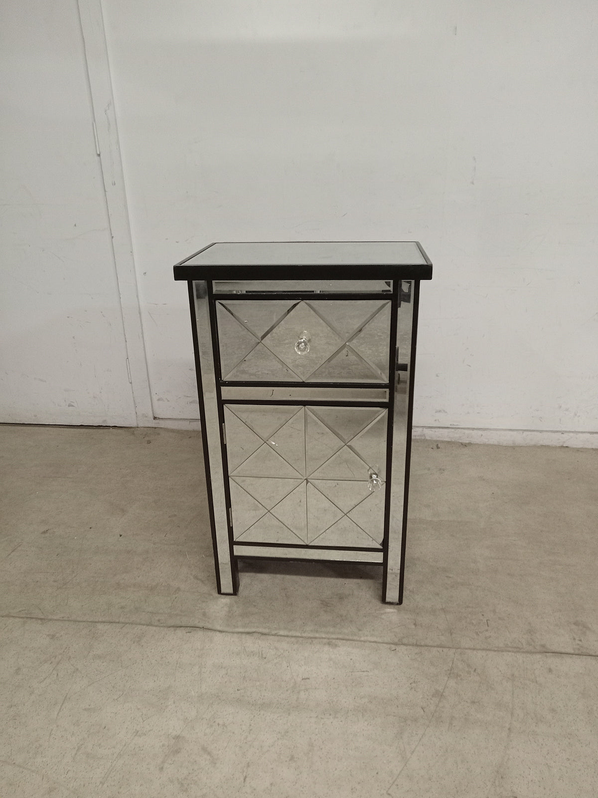 32.7" Black Wood Tall Accent Cabinet with Mirror Drawer and Door