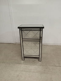 32.7" Black Wood Tall Accent Cabinet with Mirror Drawer and Door