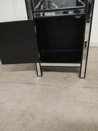 32.7" Black Wood Tall Accent Cabinet with Mirror Drawer and Door