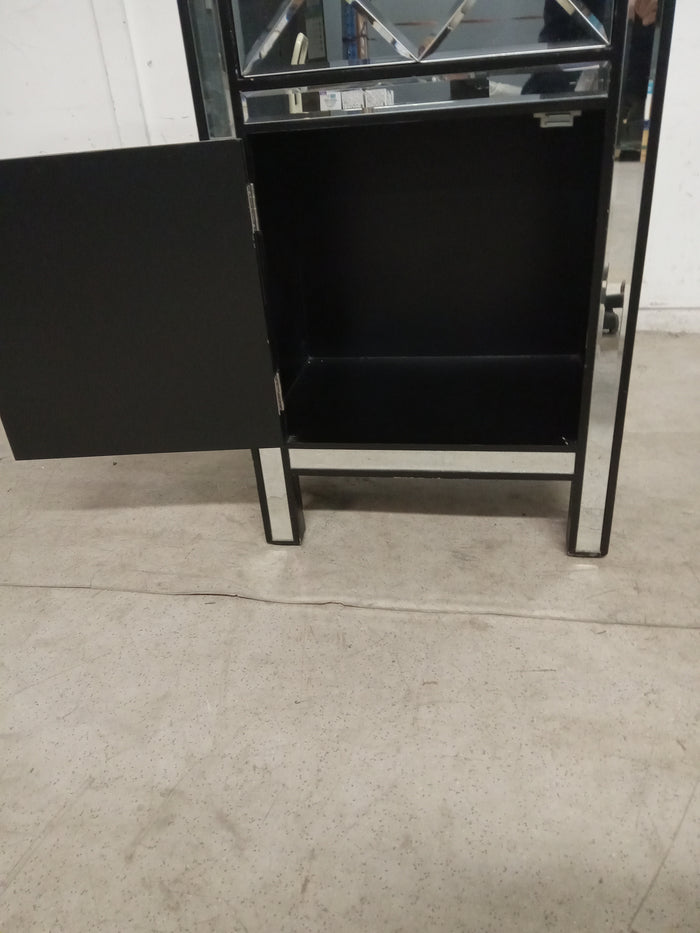32.7" Black Wood Tall Accent Cabinet with Mirror Drawer and Door