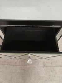 32.7" Black Wood Tall Accent Cabinet with Mirror Drawer and Door