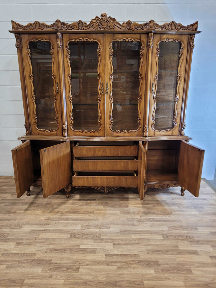 2-Piece Wooden Sideboard and Hutch with Glass Doors