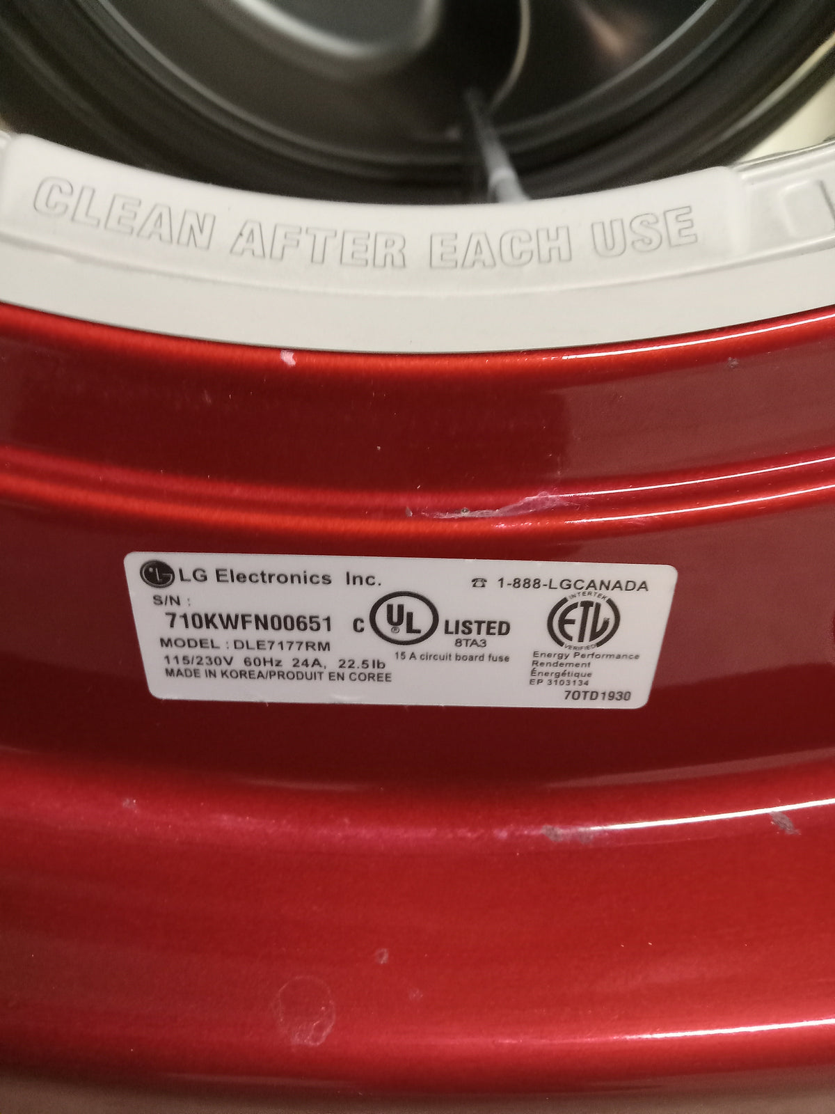 27"W Red LG Laundry Dryer