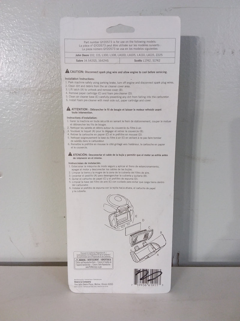 John Deere GY20573 Air Filter