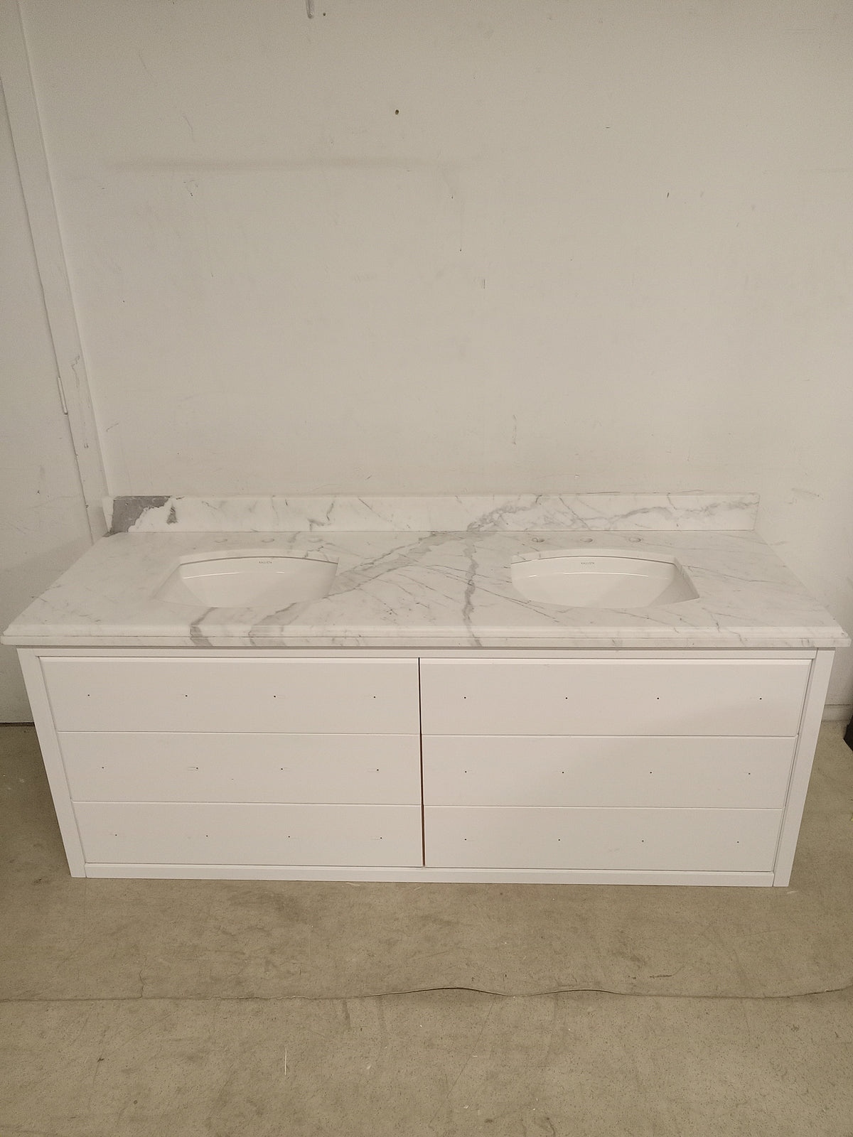 71"W Double Sink Wall Mounted Marble Vanity