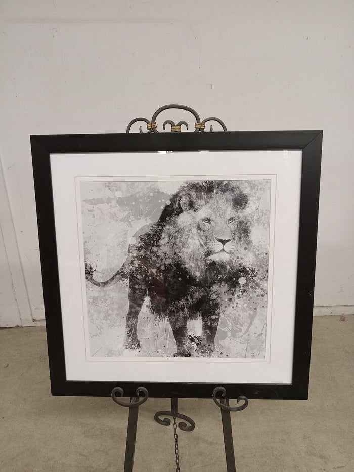 26.75" x 26.75" Black and White Lion Wall Art