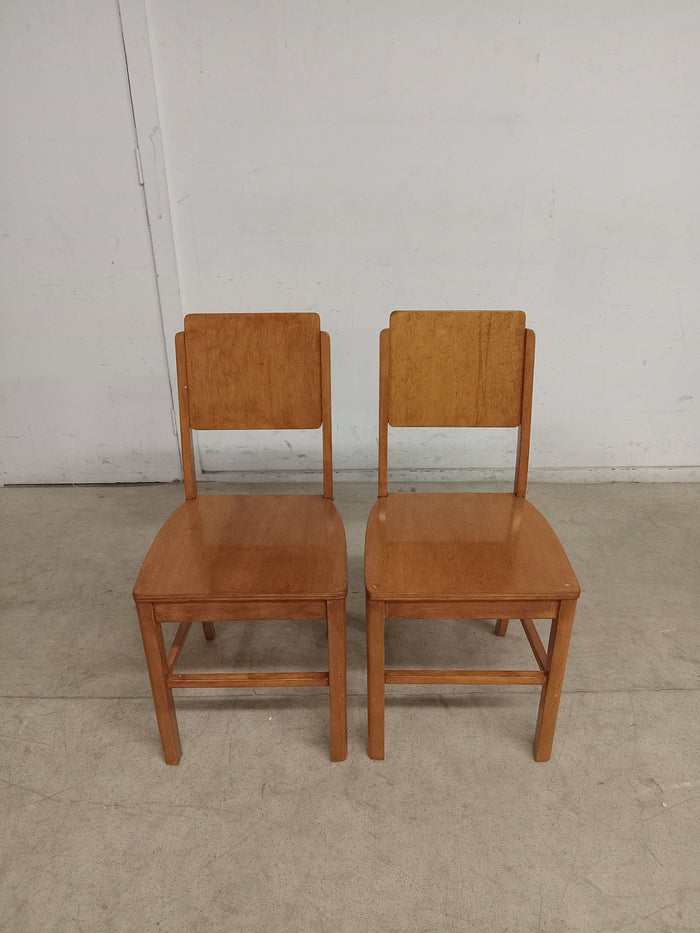 Set of 2 15.5"W Midcentury Blonde Wooden Chairs