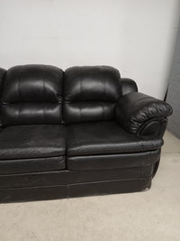 84"W Black Leather Sofa