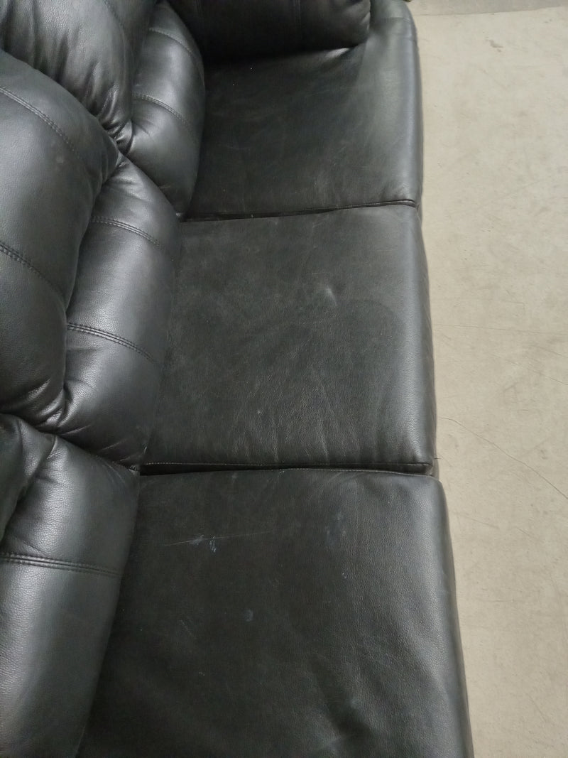 84"W Black Leather Sofa