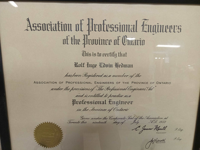 18" x 15" Engineering Certificate, 1973