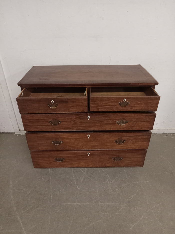 45"W Antique Mahogany Inlaid Chest of Drawers
