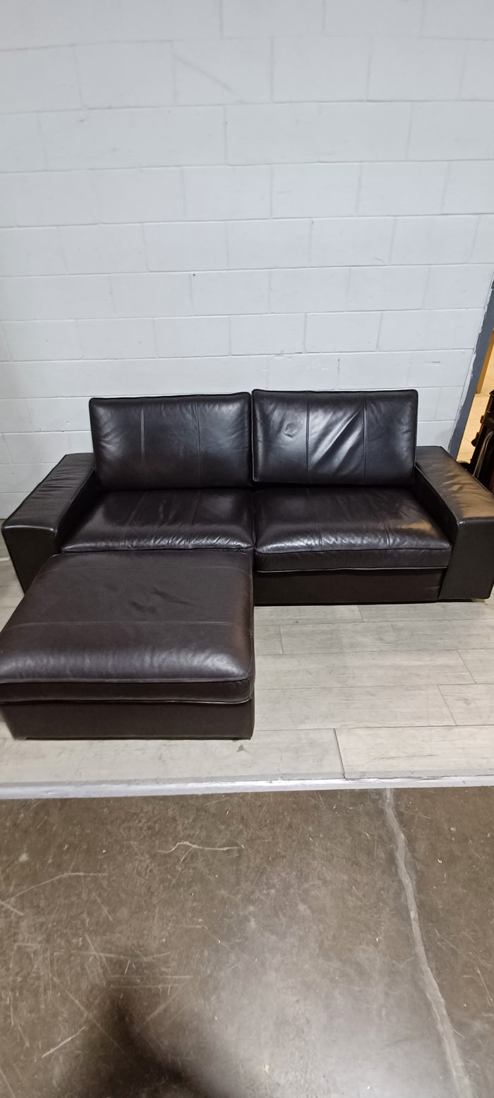 Dark Brown Leather Kivik Sofa w/ Ottoman
