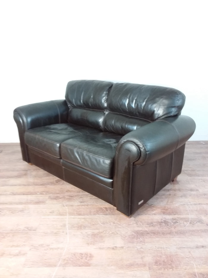 Deep Brown Leather Love Seat