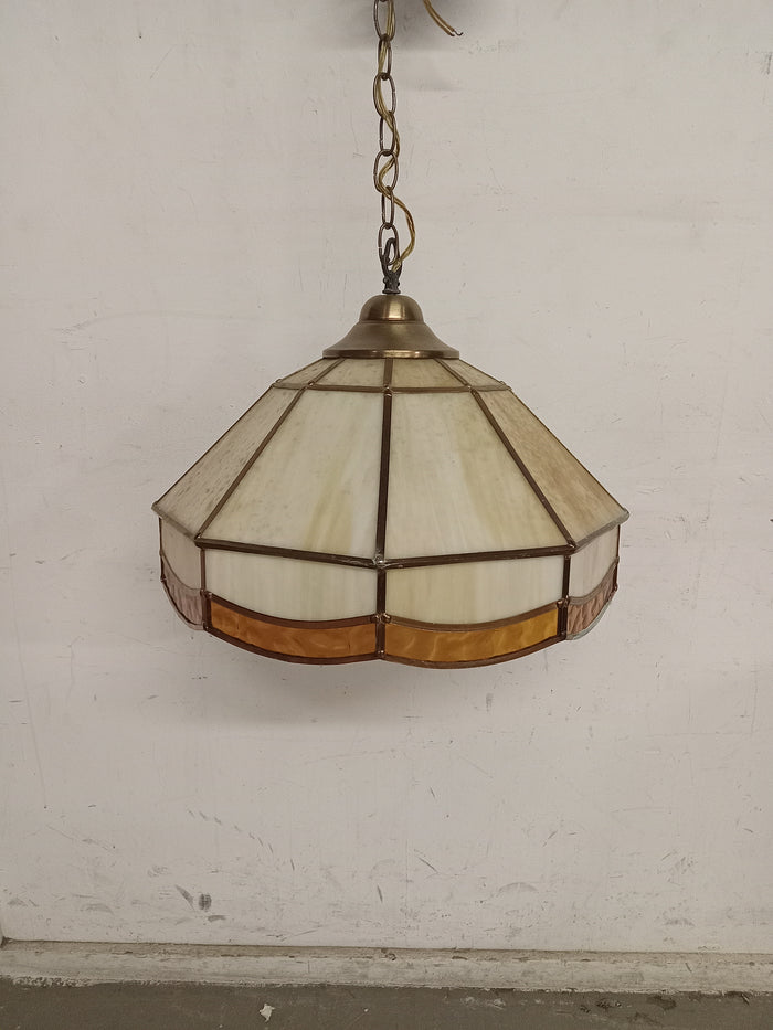 18"Dia Stained Glass and Brass Ceiling Lamp