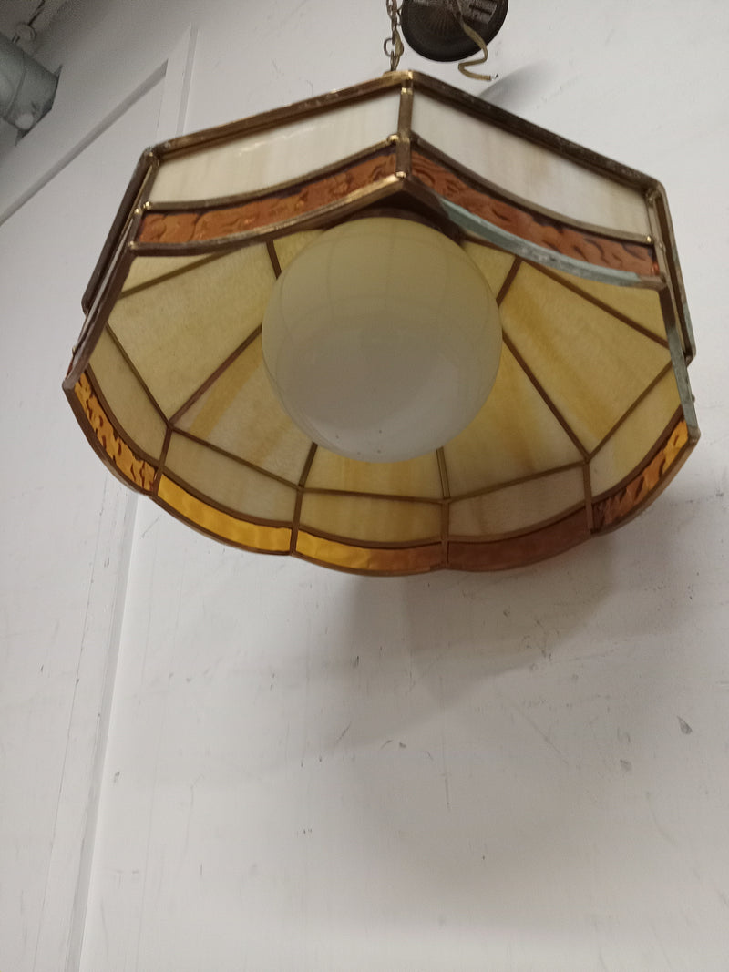 18"Dia Stained Glass and Brass Ceiling Lamp