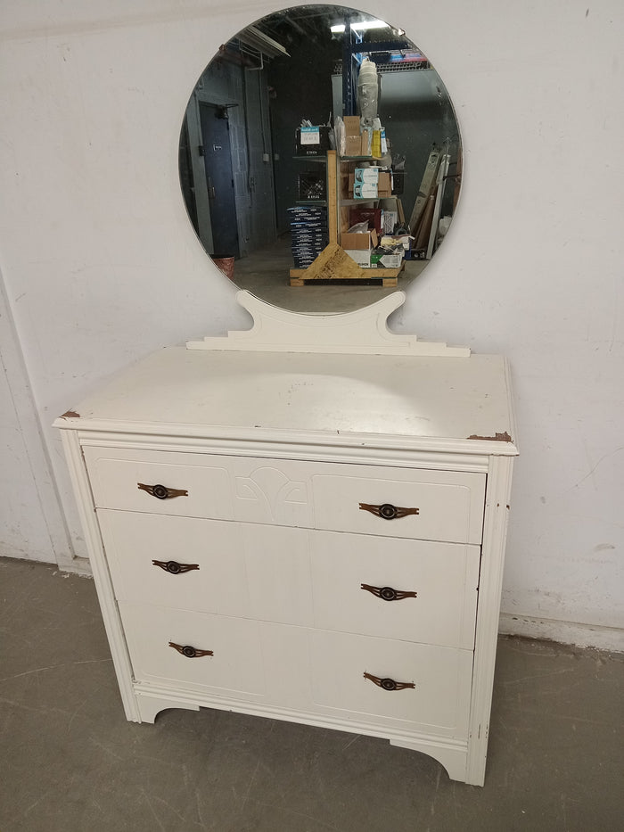 36"W White 3 Drawer Dresser with Mirror