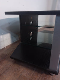 Black TV Stand With Tempered Glass Shelves