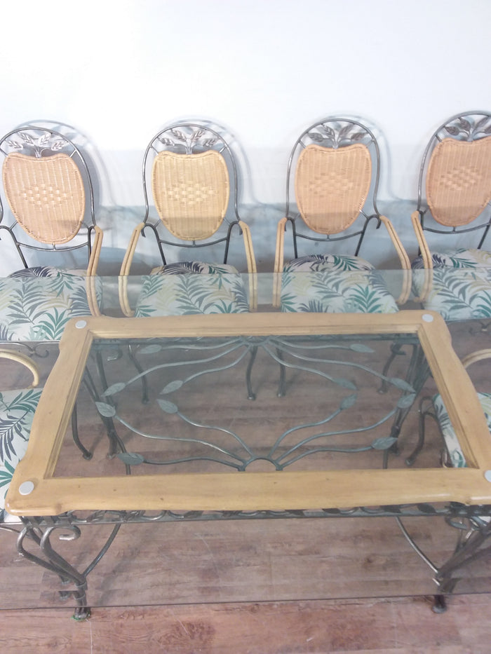 Metallic Leaf Glass Dining Set With Six Chairs
