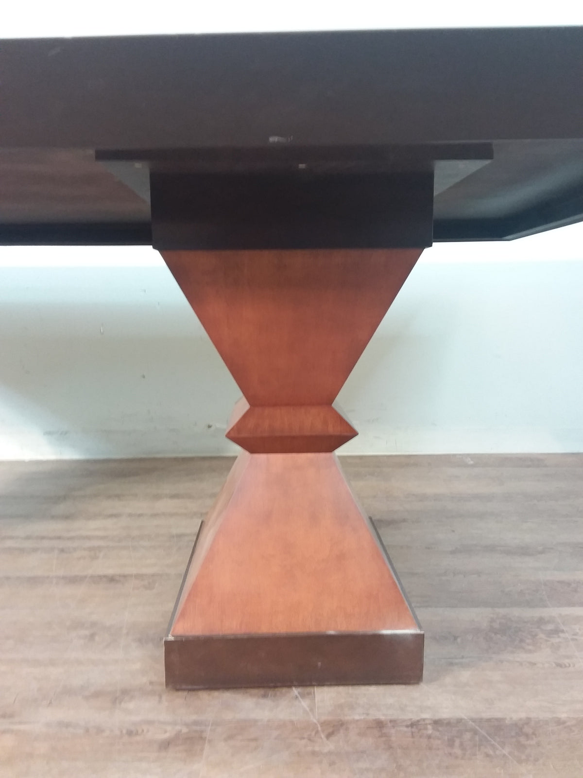 Brown Veneer Double Pedestal Dining Table