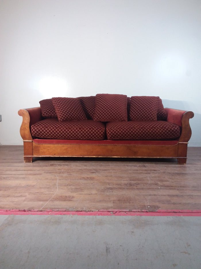 Wood Frame Red Checkered Sofa