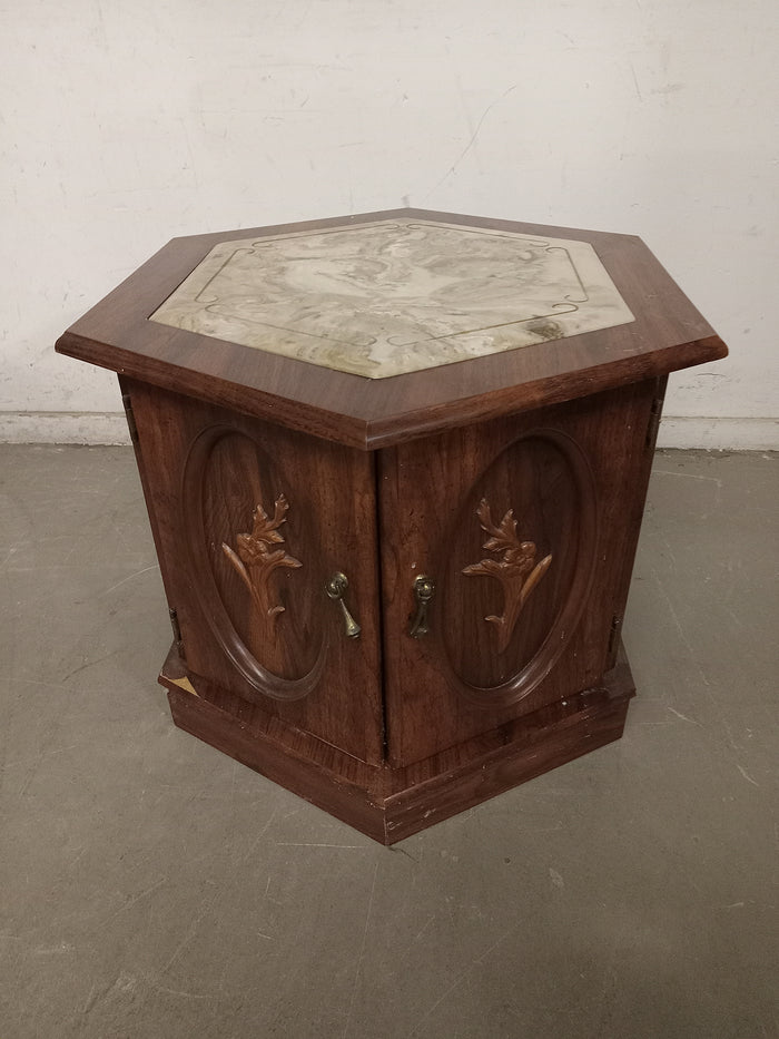 Solid Wood White Marble Nightstand