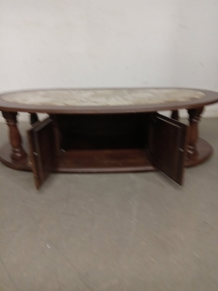 54"W Solid Wood White Marble Coffee Table